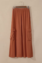 Load image into Gallery viewer, Chestnut Mineral Wash Cargo Pocket Drawstring Waist Maxi Skirt