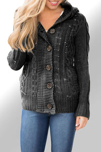 Dark Gray Long Sleeve Button-up Hooded Cardigans