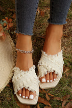 Load image into Gallery viewer, Beige Tassel Woven Crossed Straps Flat Slippers