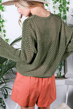 Load image into Gallery viewer, Vineyard Green Open Knit Buttoned Neck Split Sleeve Sweater