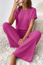 Load image into Gallery viewer, Parchment Solid Color Ribbed Short Sleeve Wide Leg Jumpsuit