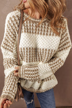 Load image into Gallery viewer, Brown Stripe Drop Shoulder Round Neck Loose Sweater