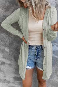 White Solid Color Open-Front Buttons Cardigan