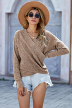 Load image into Gallery viewer, Khaki Wrap V Neck Waffle Sweater