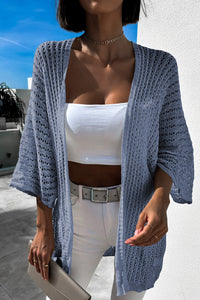 Khaki Hollow-out Bracelet Sleeve Knit Cardigan