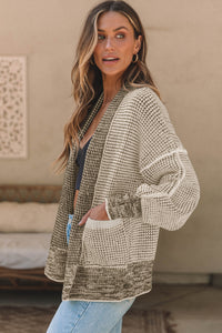 Brown Chunky Waffle Knit Oversized Collar Cardigan