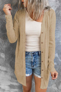 White Solid Color Open-Front Buttons Cardigan