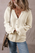 Load image into Gallery viewer, Apricot Pleated Sleeve Hollow Detail Button Sweater Cardigan