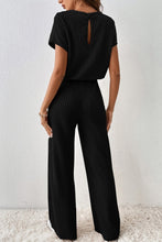 Load image into Gallery viewer, Parchment Solid Color Ribbed Short Sleeve Wide Leg Jumpsuit