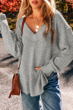 Load image into Gallery viewer, Parchment Loose Eyelet V Neck Drop Shoulder Sweater