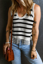 Load image into Gallery viewer, Beige Stripe Loose Knit Fringe Tank Top