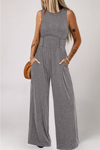 Load image into Gallery viewer, Black Cinched Waist Sleeveless Wide Leg Jumpsuit