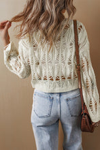 Load image into Gallery viewer, White Cut Out Crochet Crew Neck Loose Fit Sweater