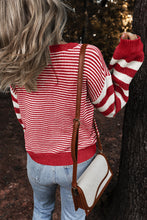 Load image into Gallery viewer, Brown Stripe Geometric Textured Drop Shoulder Sweater