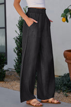 Load image into Gallery viewer, Black Side Pockets Frilled Smocked High Waist Wide Leg Jeans