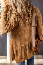 Load image into Gallery viewer, Khaki Ribbed Trim Eyelet Cable Knit Cardigan