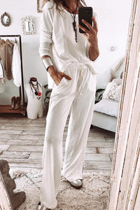 Parchment Textured Long Sleeve T Shirt and Pants Lounge Set