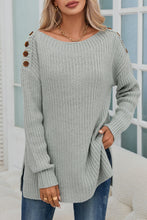 Load image into Gallery viewer, Gray Buttoned Drop Shoulder Oversized Sweater