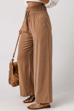 Load image into Gallery viewer, Brown Drawstring Elastic Waist Casual Wide Leg Pants