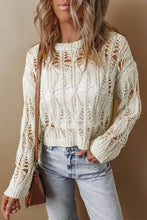 Load image into Gallery viewer, White Cut Out Crochet Crew Neck Loose Fit Sweater