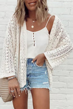 Load image into Gallery viewer, White Stylish Hollow Out Knit Drop Shoulder Cardigan