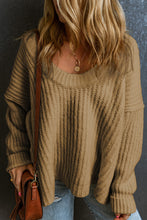 Load image into Gallery viewer, Khaki Ribbed Knit Round Neck Slouchy Chunky Sweater