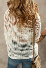 Load image into Gallery viewer, Apricot Fishnet Knit Ribbed Round Neck Short Sleeve Sweater Tee