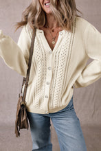 Load image into Gallery viewer, Apricot Pleated Sleeve Hollow Detail Button Sweater Cardigan