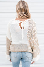 Load image into Gallery viewer, Oatmeal Mixed Pattern Knit Tie Keyhole Drop Shoulder Sweater