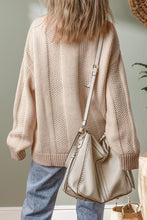 Load image into Gallery viewer, Pale Khaki Solid Color Cable Knit Ribbed Loose Sweater