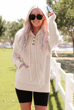 Load image into Gallery viewer, Apricot Waffle Knit Buttons Hooded Sweater with Pocket