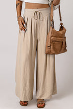 Load image into Gallery viewer, Beige Drawstring Waist Pleated Wide Leg Casual Pants