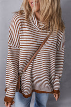 Load image into Gallery viewer, Khaki Striped Turtleneck Loose Sweater