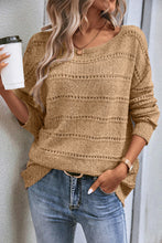 Load image into Gallery viewer, Pale Khaki Boat Neck Drop Shoulder Pointelle Knit Sweater