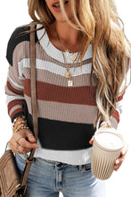 Load image into Gallery viewer, Camel Classic Round Neck Colorblock Knit Sweater