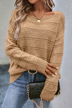 Load image into Gallery viewer, Pale Khaki Boat Neck Drop Shoulder Pointelle Knit Sweater