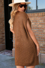 Load image into Gallery viewer, Camel Solid Color Short Sleeve Notched V Neck Sweater Dress