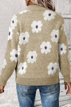 Load image into Gallery viewer, Khaki Floral Pattern Half Zip Drop Shoulder Sweater