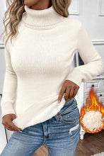 Load image into Gallery viewer, Beige Turtleneck Fleece Lined Knit Sweater