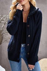 Dark Gray Long Sleeve Button-up Hooded Cardigans