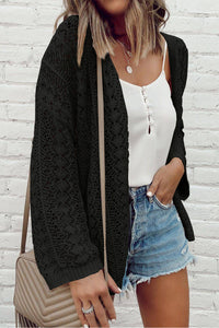 Apricot Hollow Out Knit Drop Shoulder Open Front Cardigan