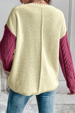 Load image into Gallery viewer, Vineyard Green Colorblock Patched Pocket Drop Shoulder Sweater