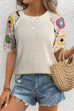 Load image into Gallery viewer, Apricot Hollow Out Floral Crochet Short Sleeve Crewneck Sweater