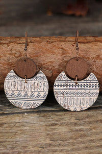 Multicolour Geometric Print Drop Wood Earrings