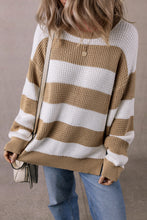 Load image into Gallery viewer, Light French Beige Colorblock Striped Drop Shoulder Side Slit Sweater