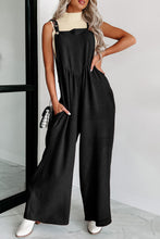 Load image into Gallery viewer, Gold Flame Textured Buttoned Straps Ruched Wide Leg Jumpsuit