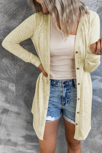 White Solid Color Open-Front Buttons Cardigan