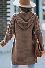 Load image into Gallery viewer, Brown Horizontal Rib Knitted Open Front Hooded Cardigan