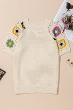 Load image into Gallery viewer, Apricot Hollow Out Floral Crochet Short Sleeve Crewneck Sweater