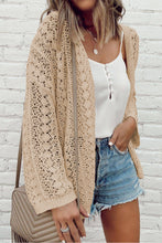 Load image into Gallery viewer, Apricot Hollow Out Knit Drop Shoulder Open Front Cardigan